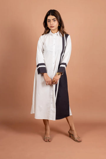Piano Key Elegance Dress / Dual Tone Cotton Poplin Dress