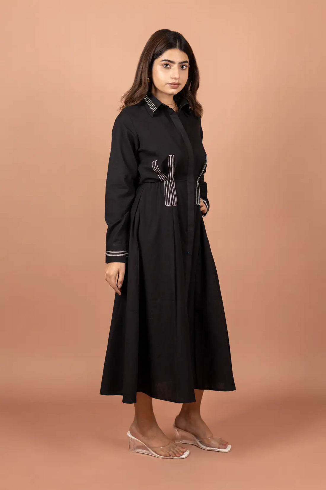 Black Aura Embroidered Cotton Dress
