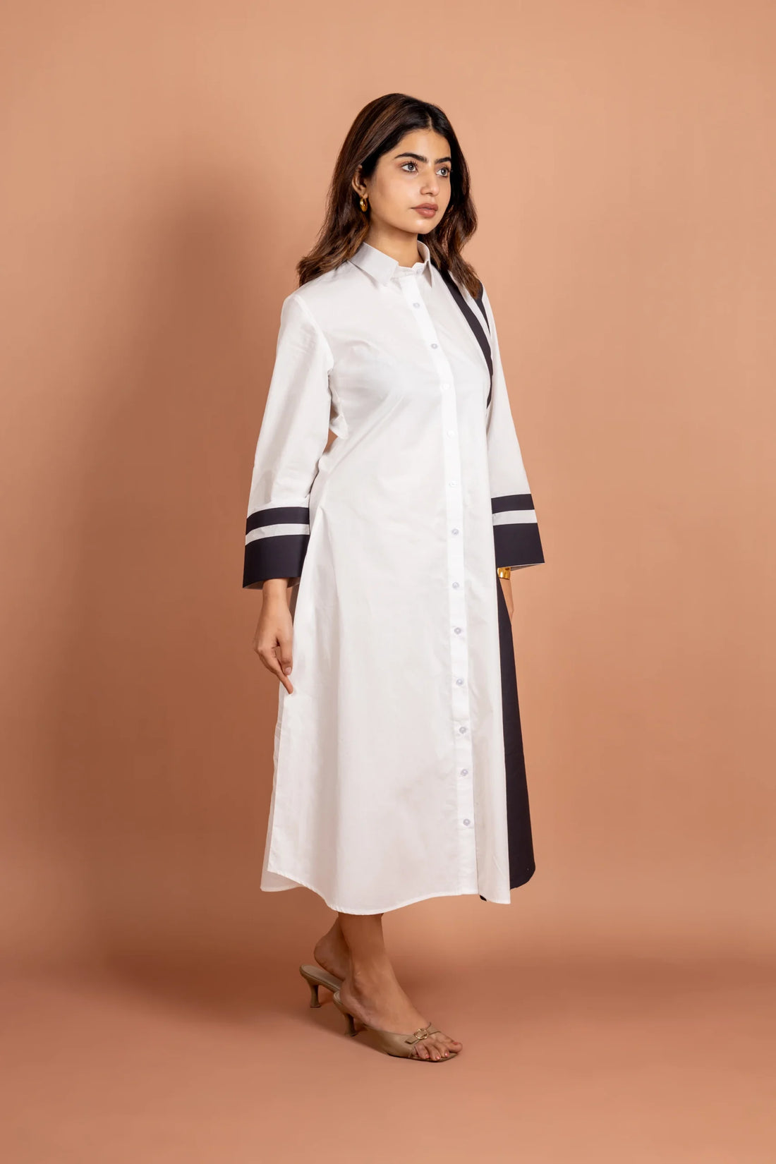 Piano Key Elegance Dress / Dual Tone Cotton Poplin Dress