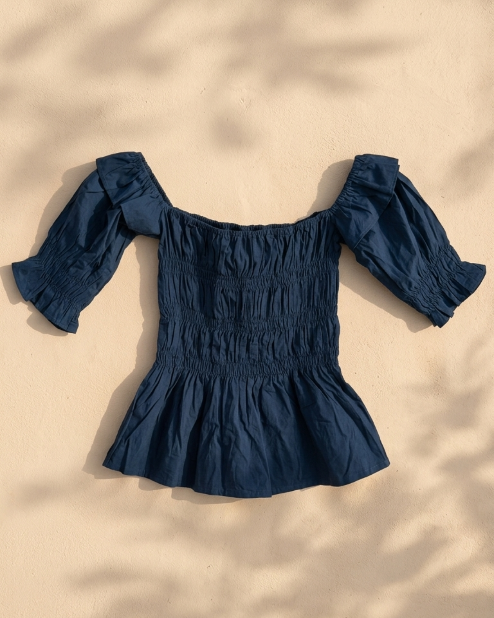 Blue Poplin Smocking Crop Top