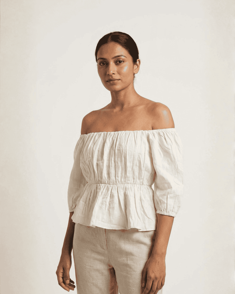 White Poplin Smocking Crop Top
