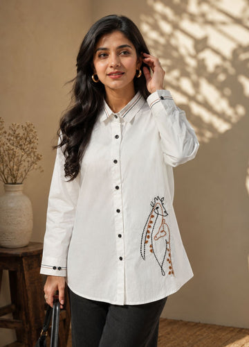 Handcrafted Giraffe Knotwork Poplin White Shirt