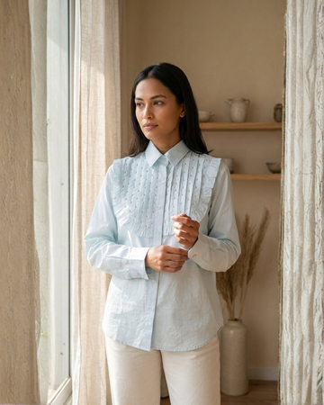 Designer Blue Cotton Poplin Shirt