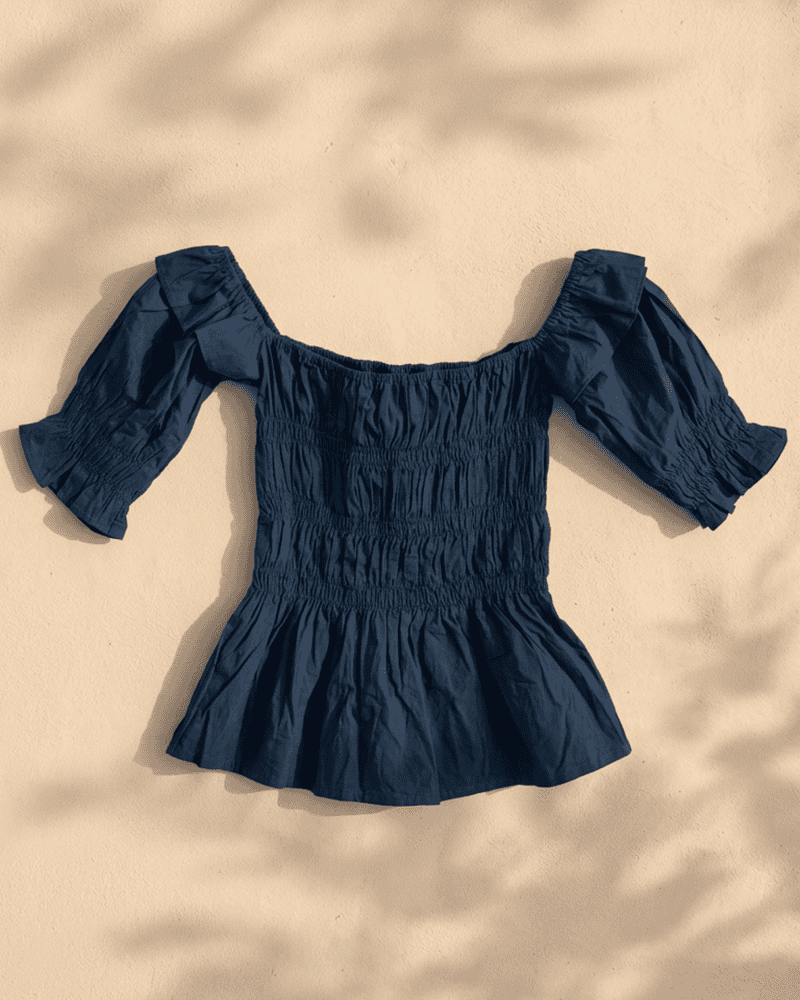 Blue Poplin Smocking Crop Top