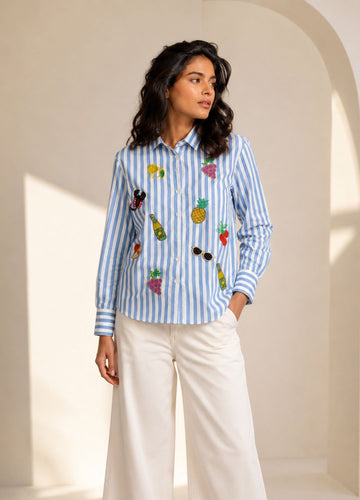 Handcrafted Aariwork Cotton Twill Line Shirt