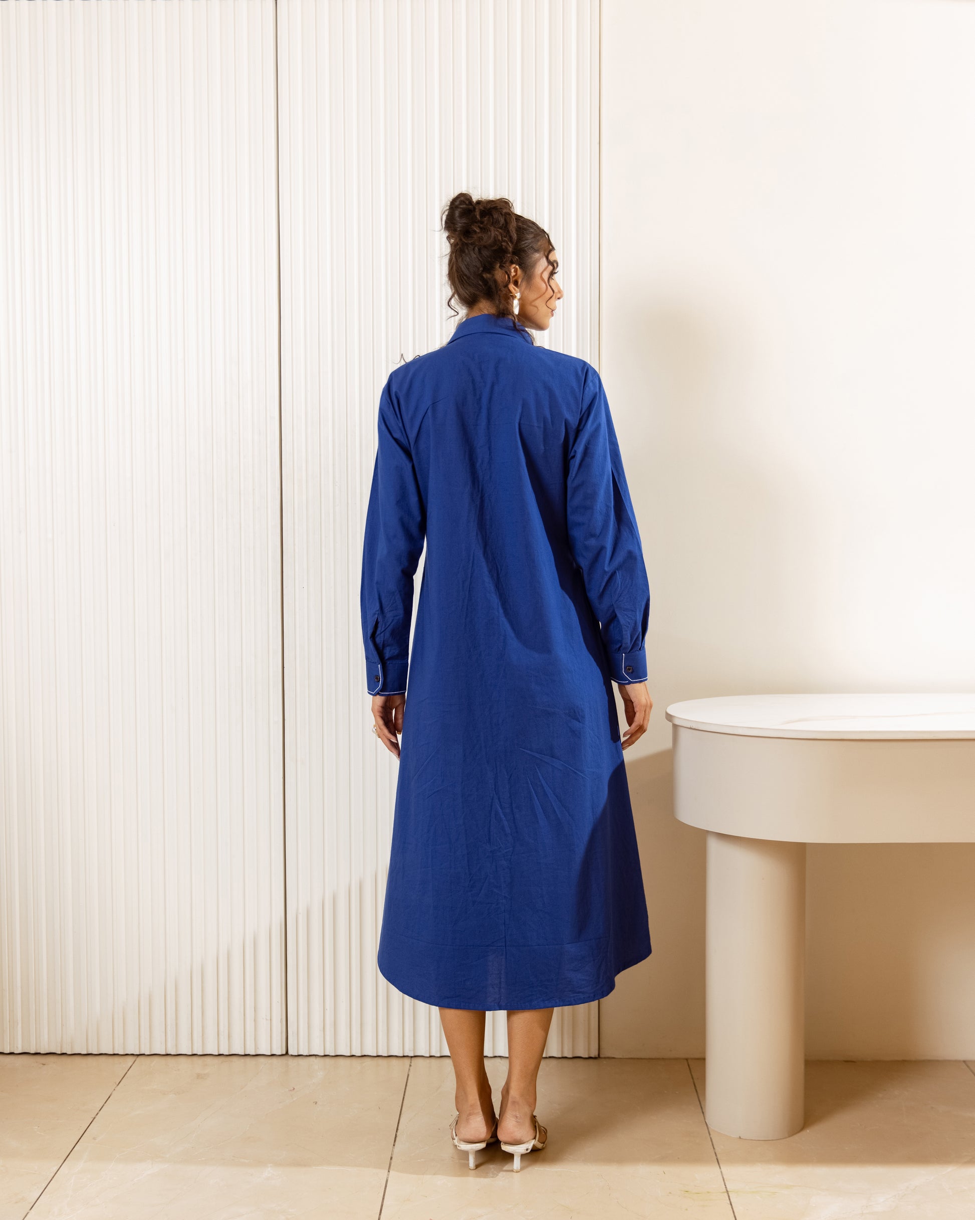 Blue Cotton Midi Dress