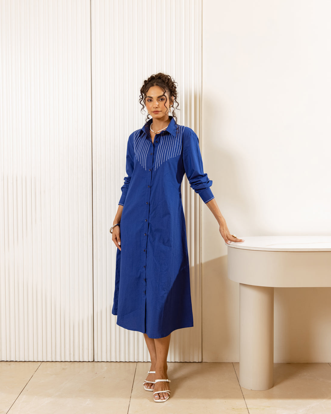 Blue Cotton Midi Dress