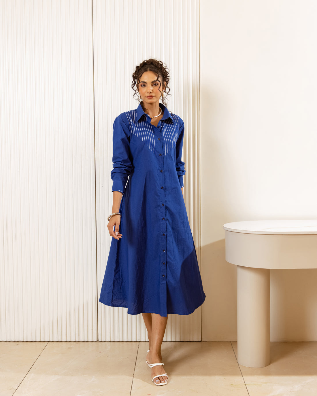 Blue Cotton Midi Dress
