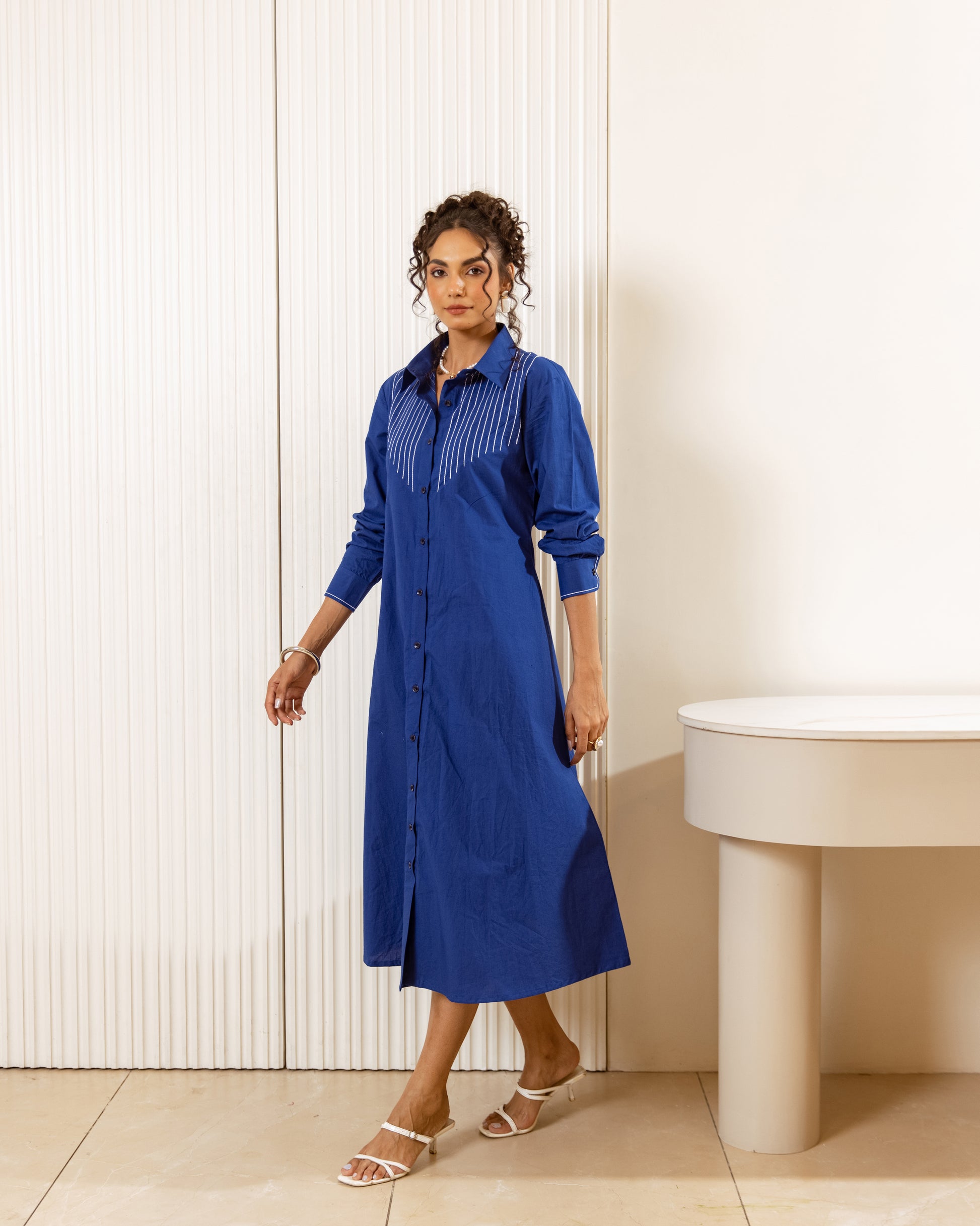 Blue Cotton Midi Dress