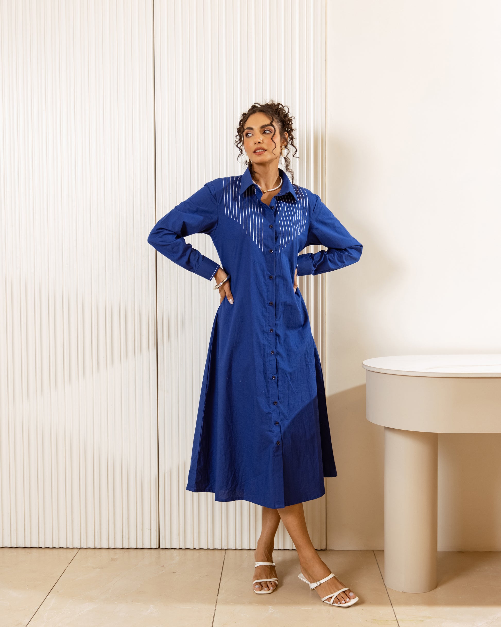 Blue Cotton Midi Dress