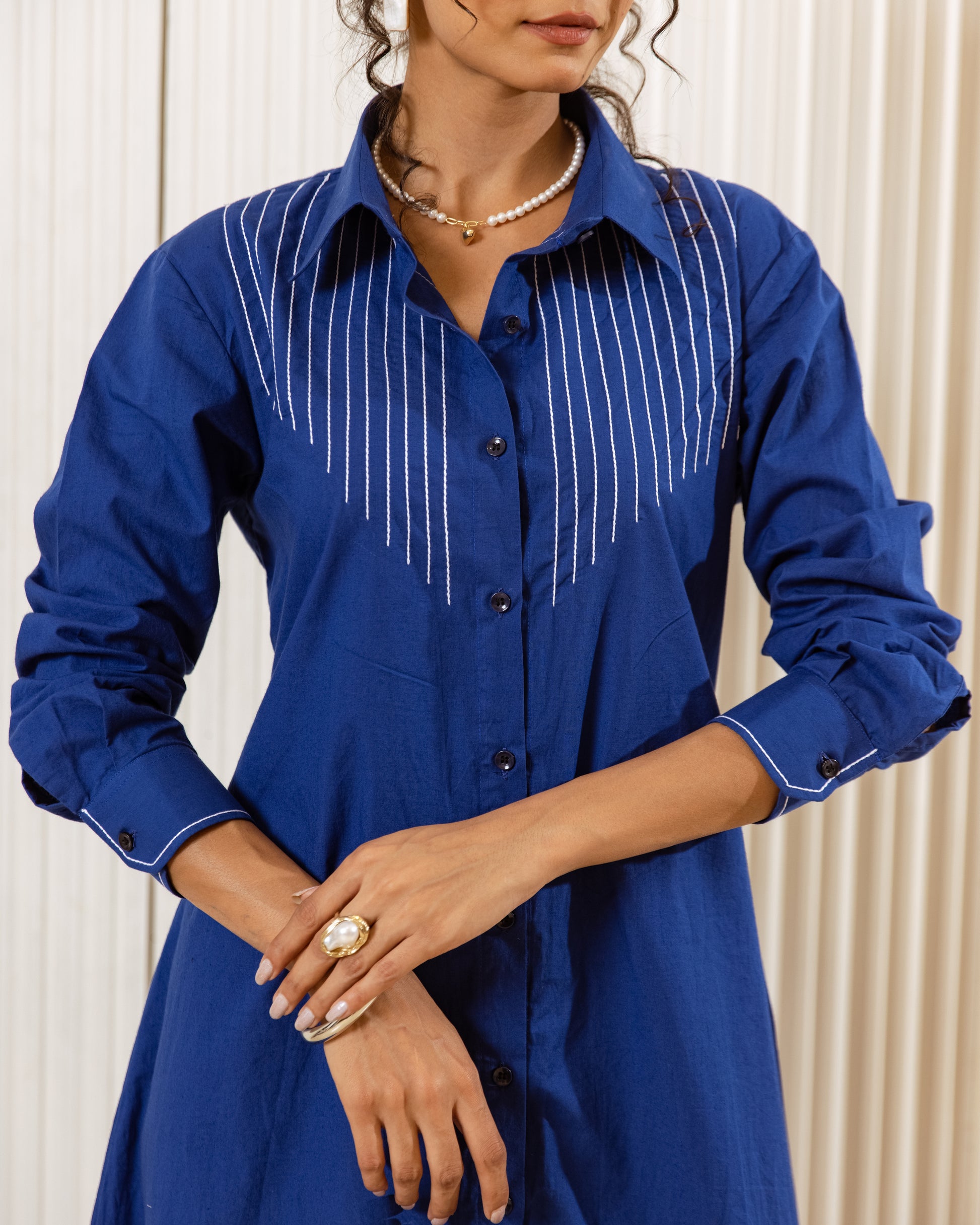 Blue Cotton Midi Dress