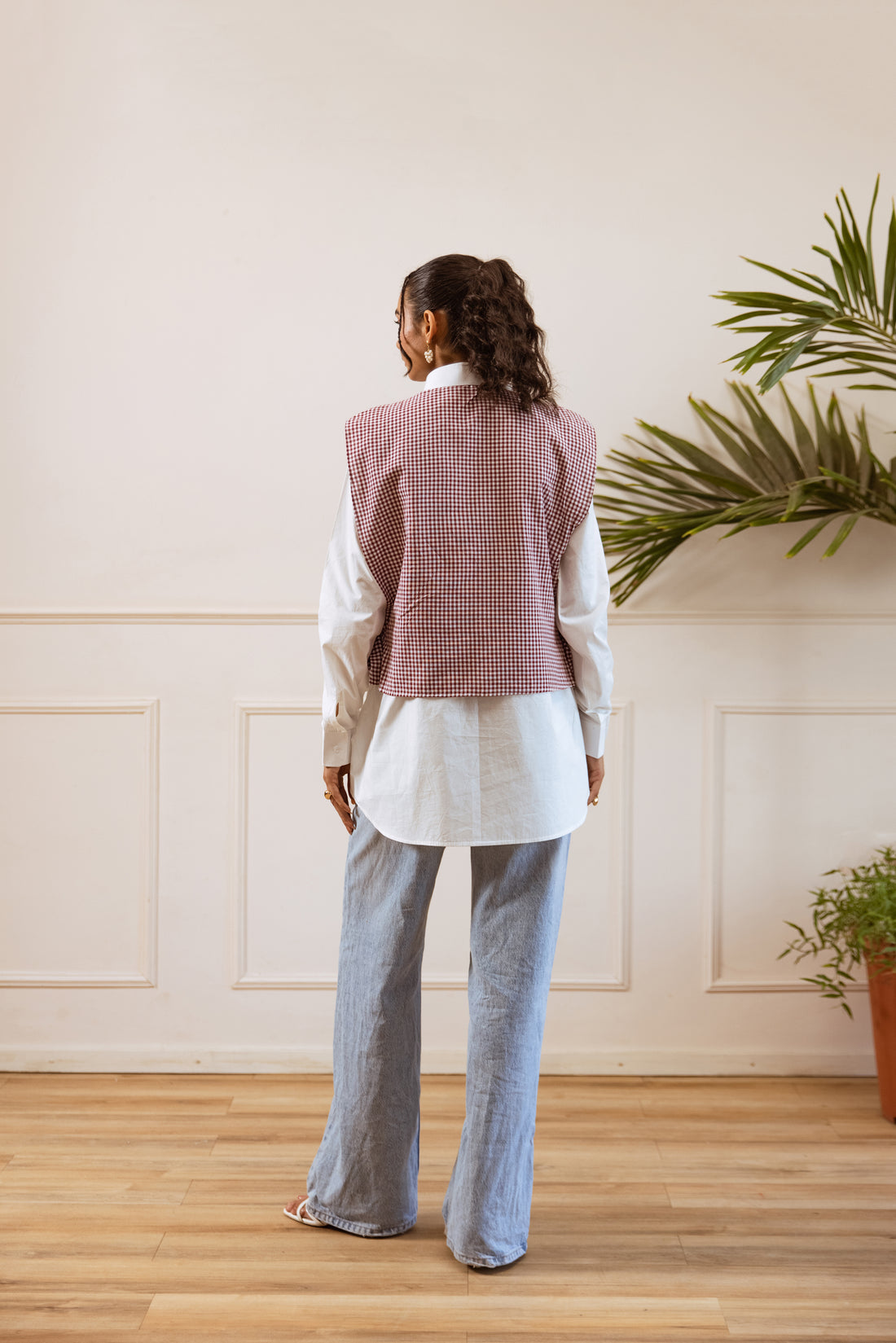 Pink Checked Cotton Blend Top