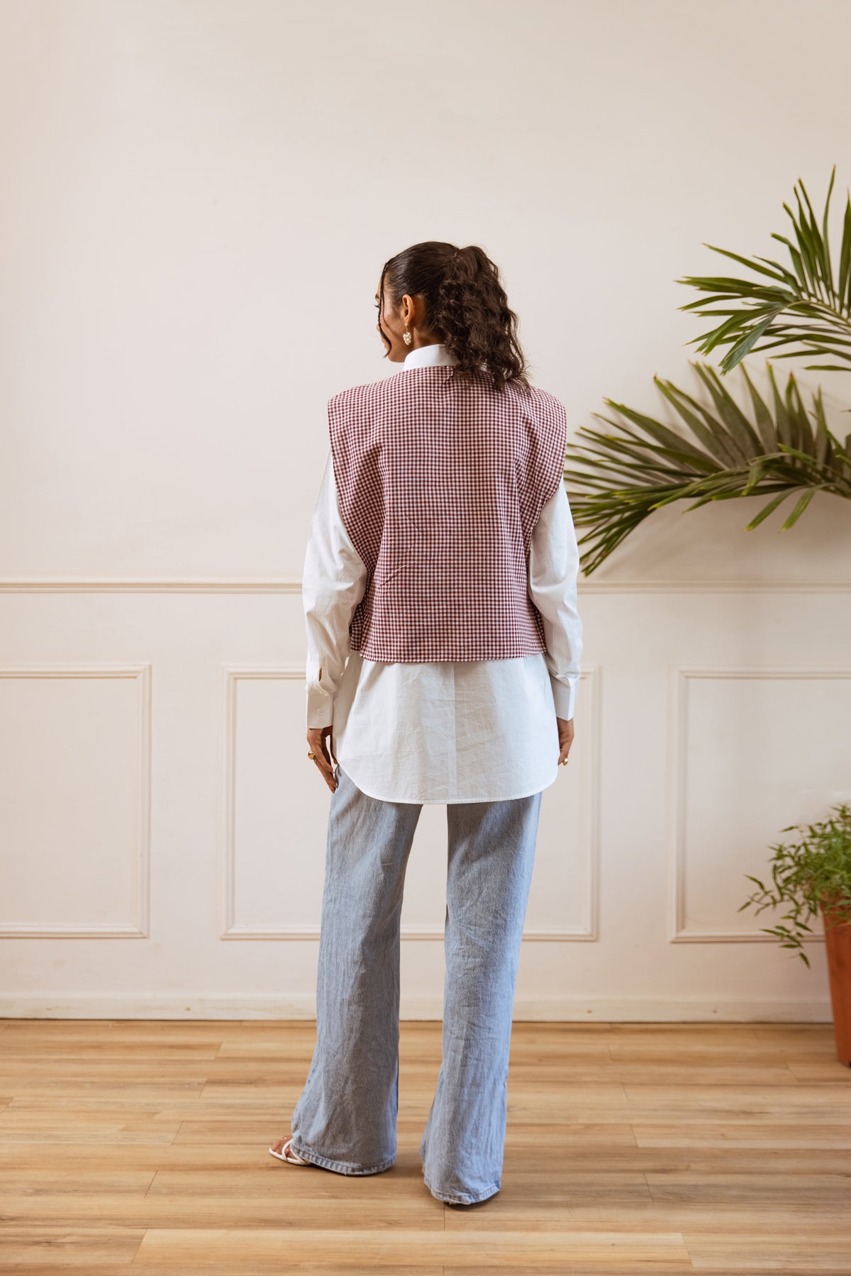 Pink Checked Cotton Blend Top