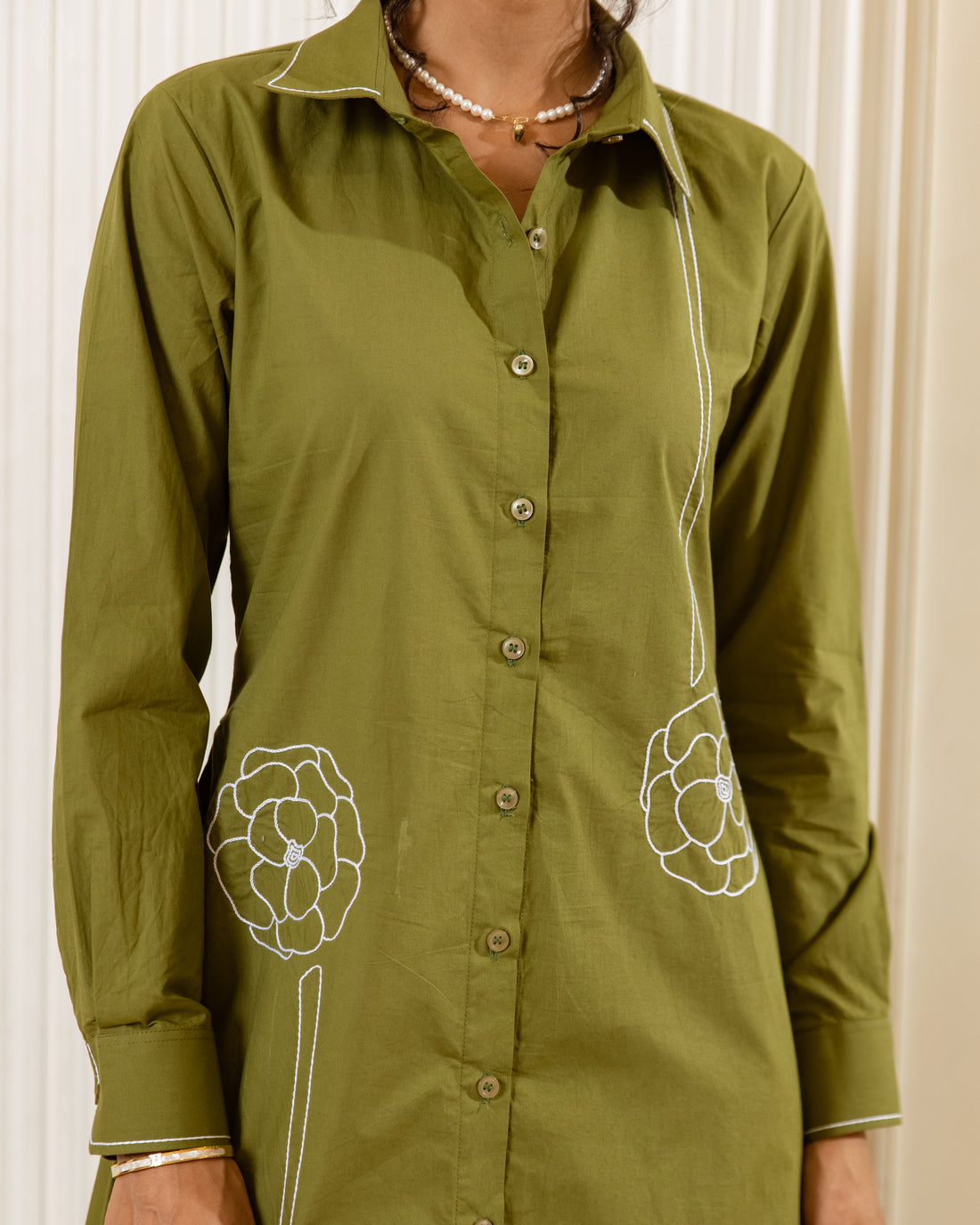 Natures Needle Midi Dress with Shirt Collar