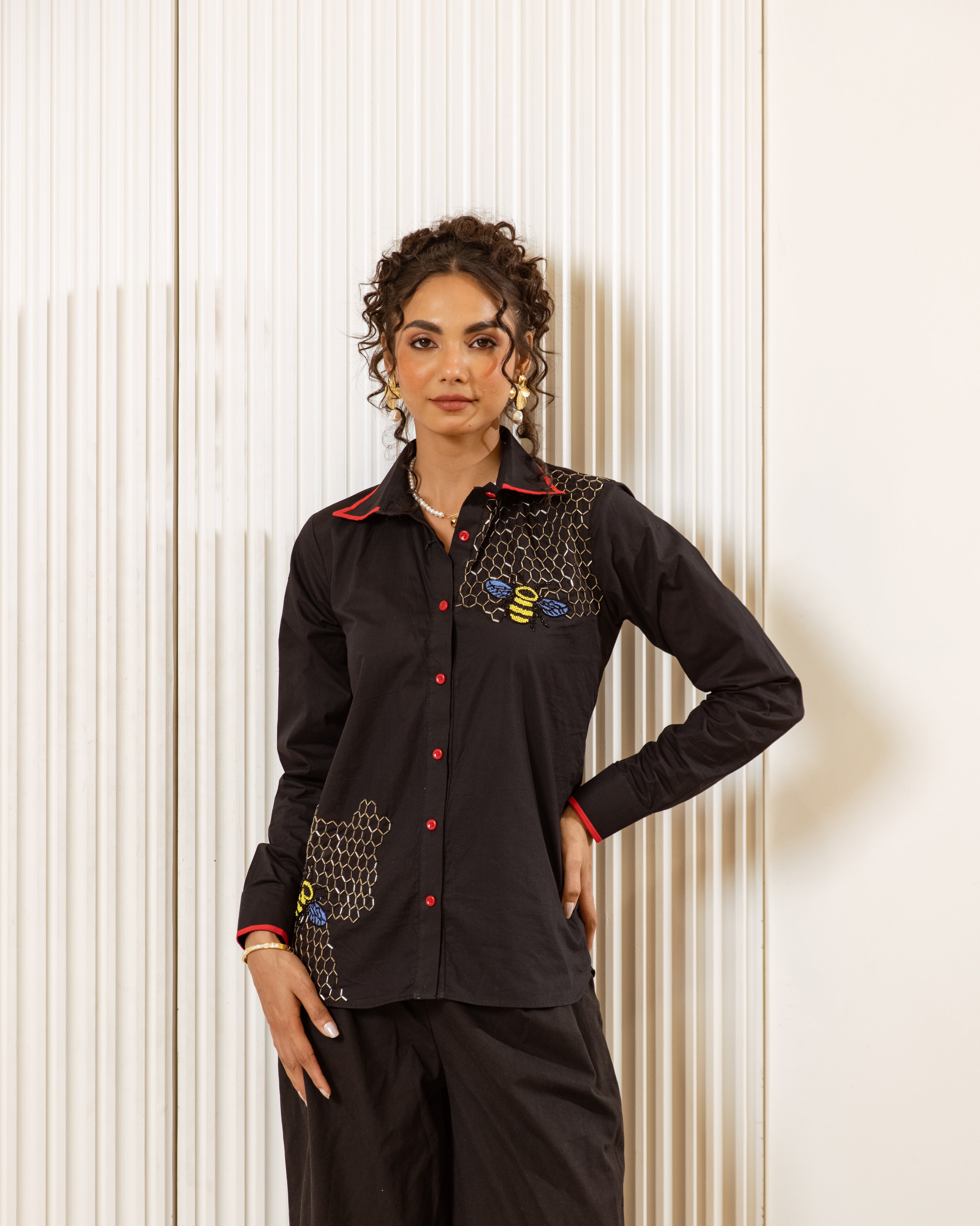 Black embroidered shirt