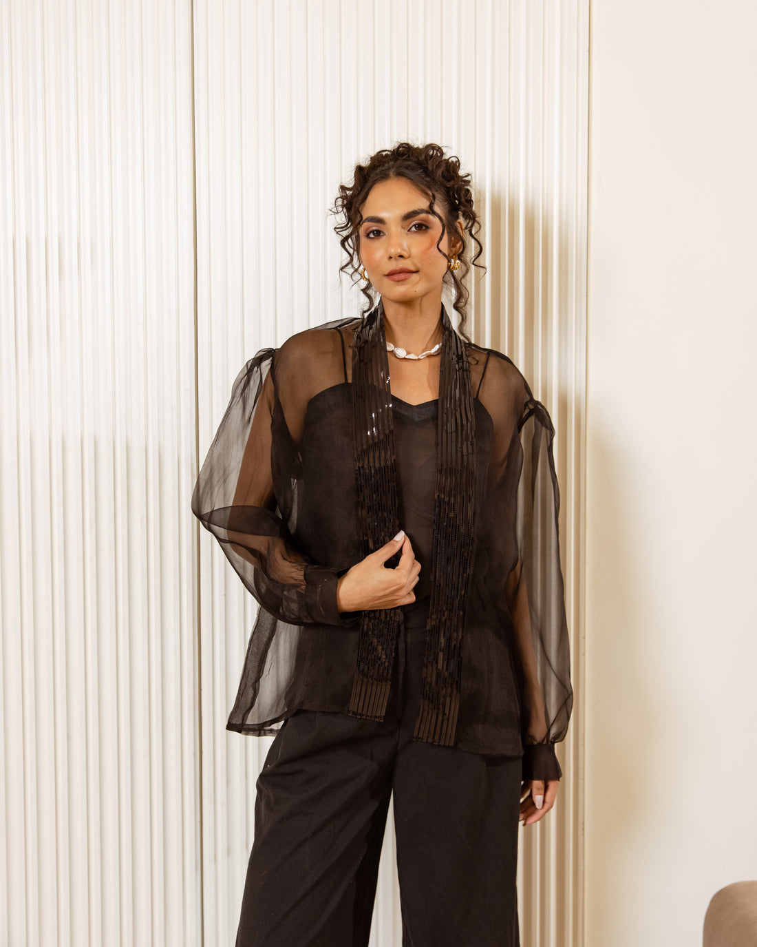 Organza Aura Organza Shirt with Spaghetti and Pants