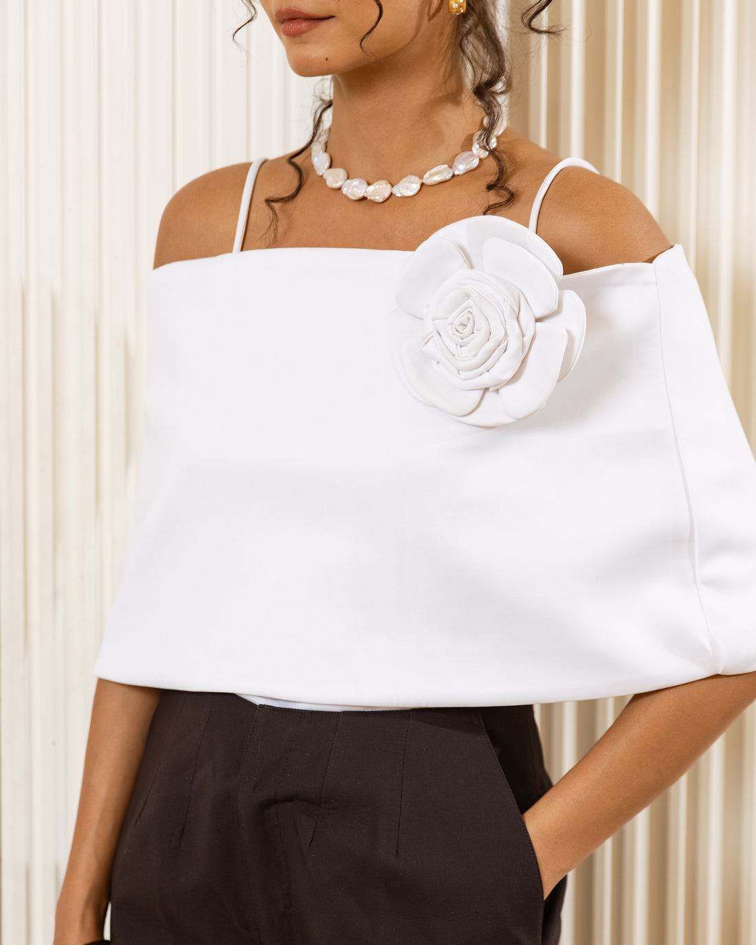 Drop Shoulder Asymmetric Top White With Pant