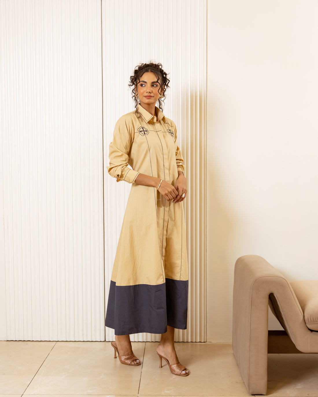 A-Line Elegance Midi Dress with Shirt Collar