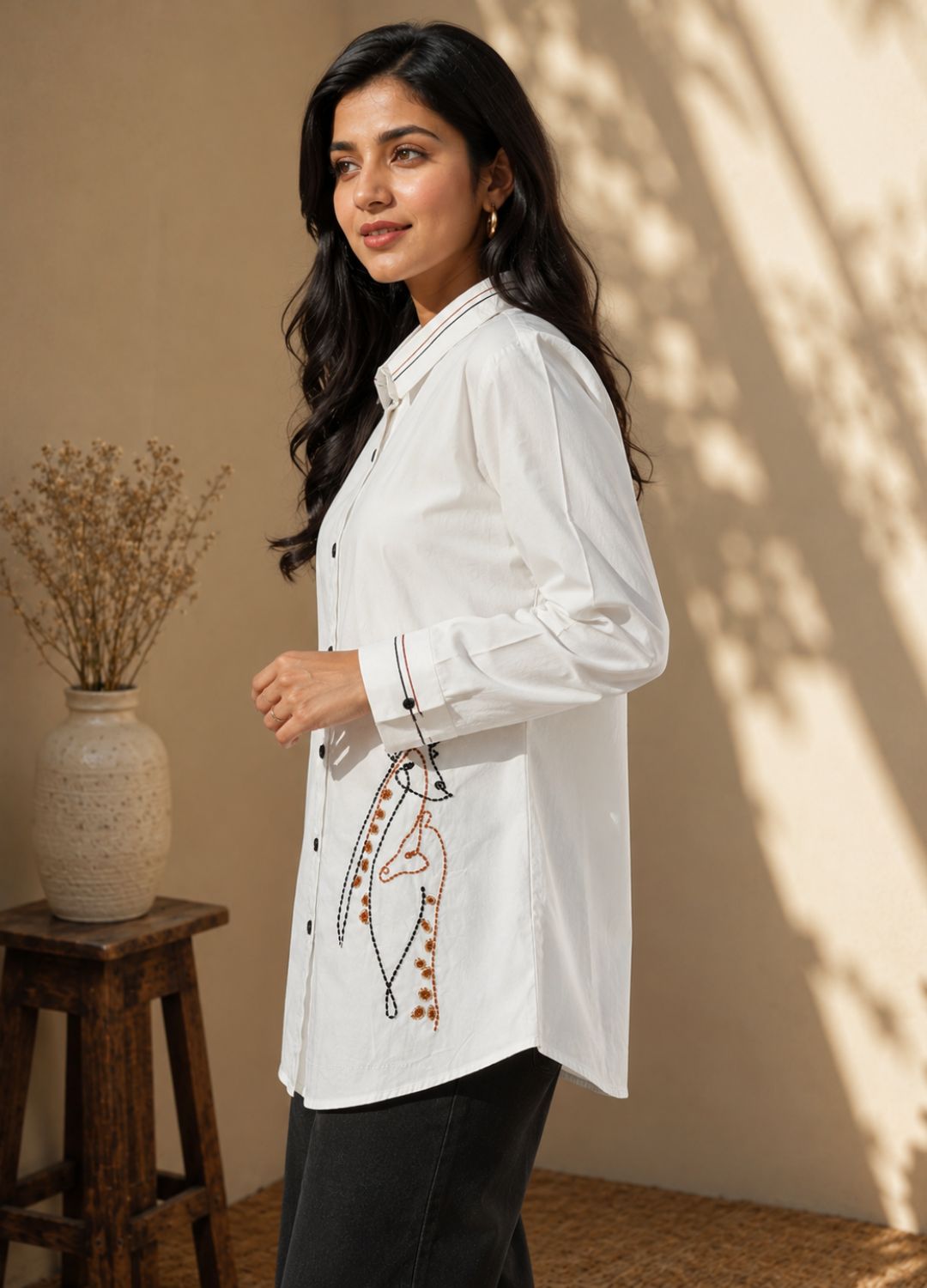 Handcrafted Giraffe Knotwork Poplin White Shirt