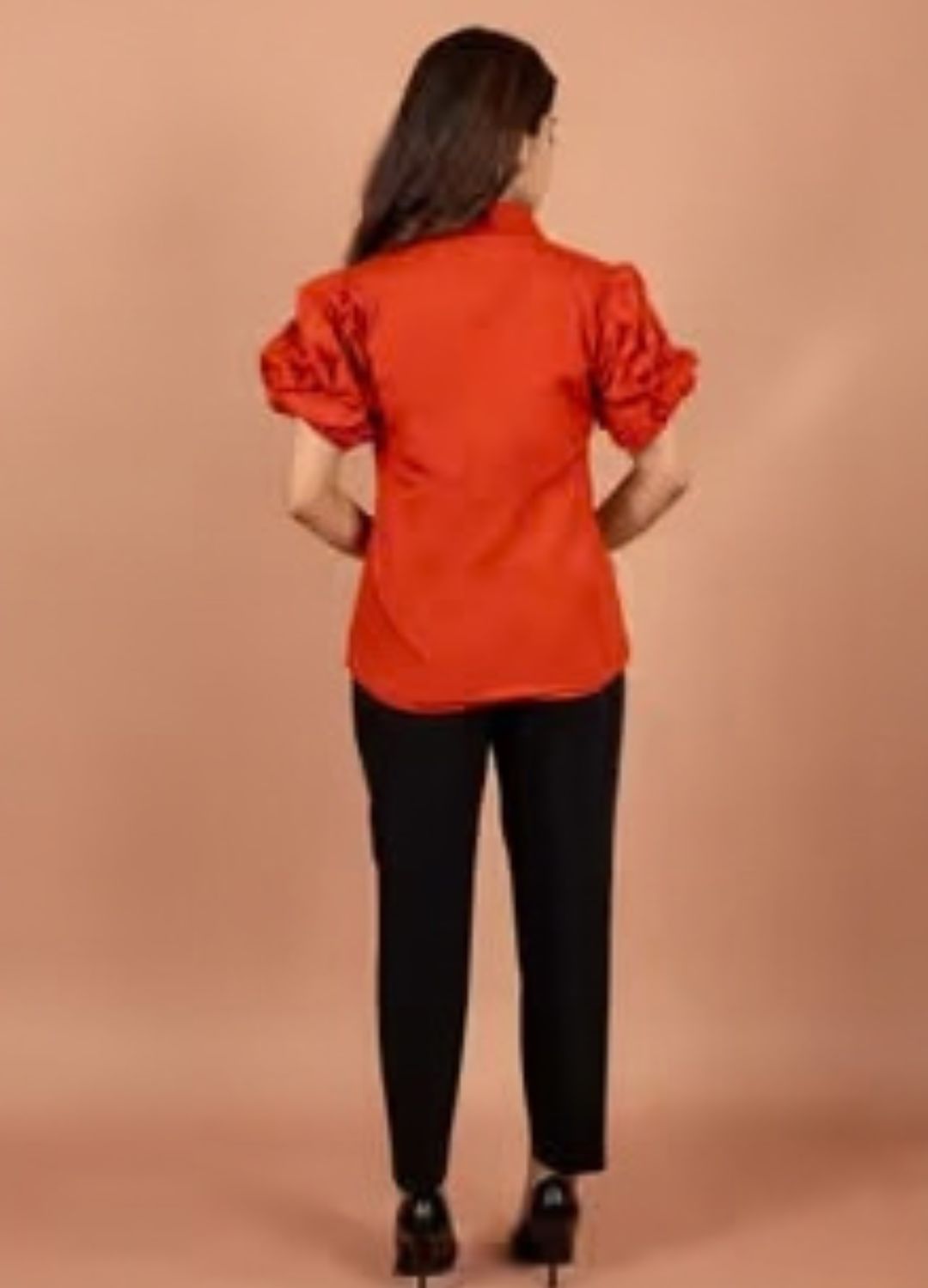 Puff Sleeve Cotton Blend Wrap Top