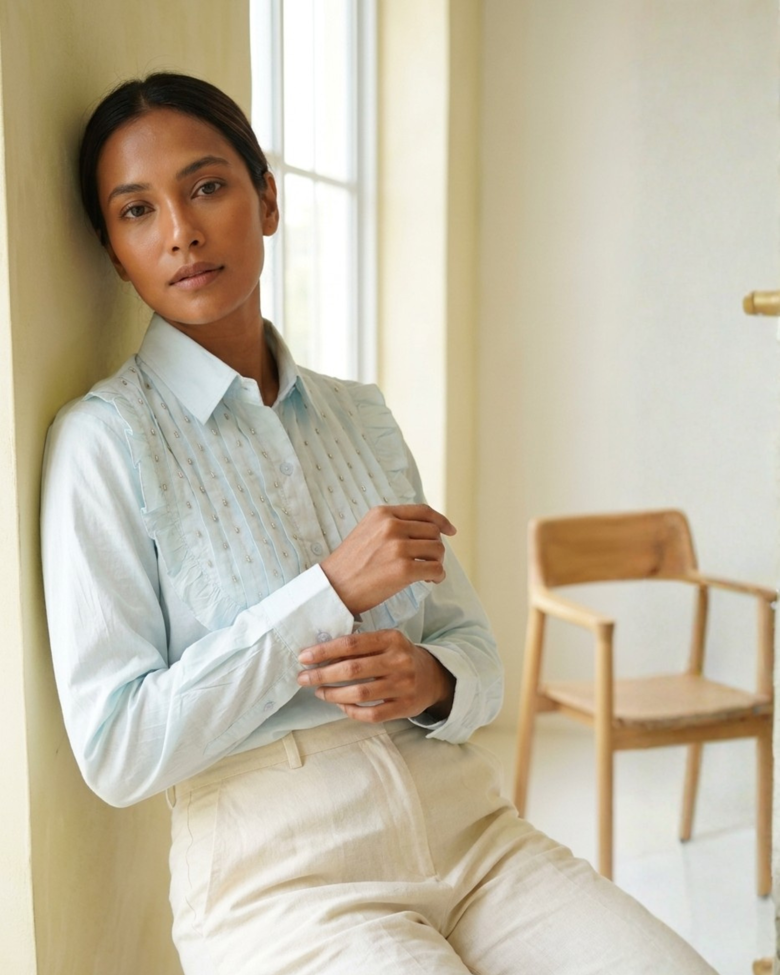 Designer Blue Cotton Poplin Shirt
