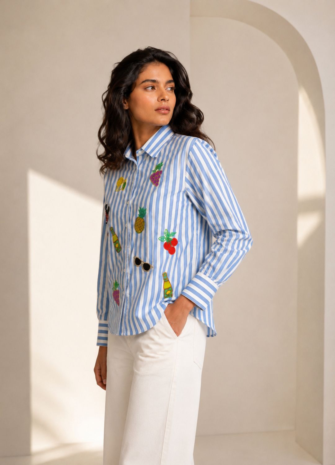 Handcrafted Aariwork Cotton Twill Line Shirt