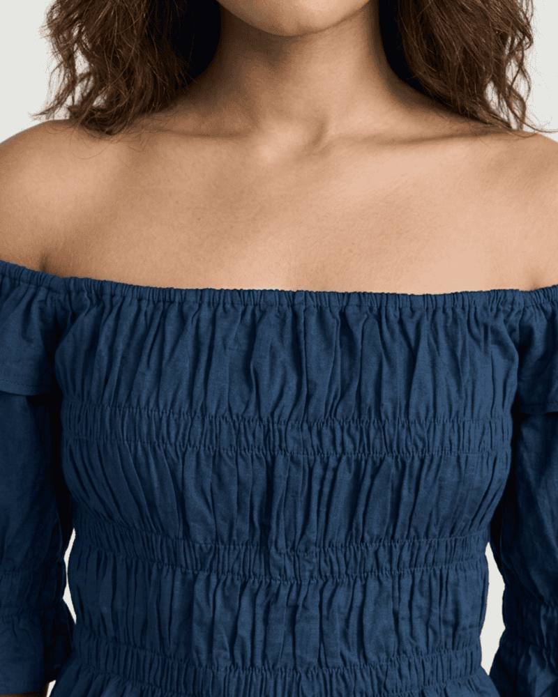 Blue Poplin Smocking Crop Top