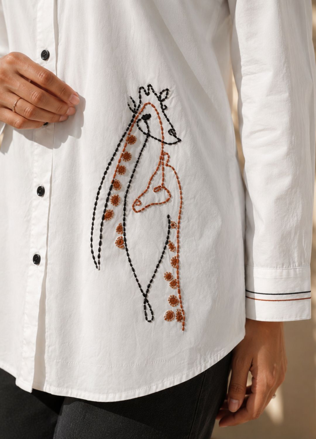 Handcrafted Giraffe Knotwork Poplin White Shirt