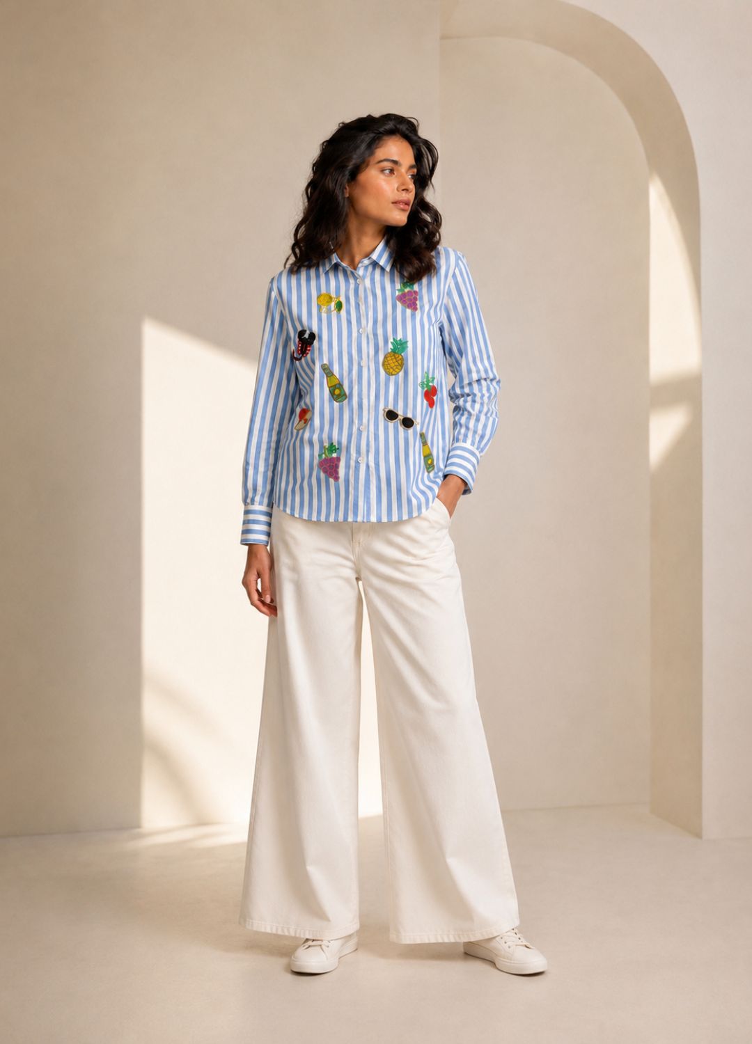 Handcrafted Aariwork Cotton Twill Line Shirt