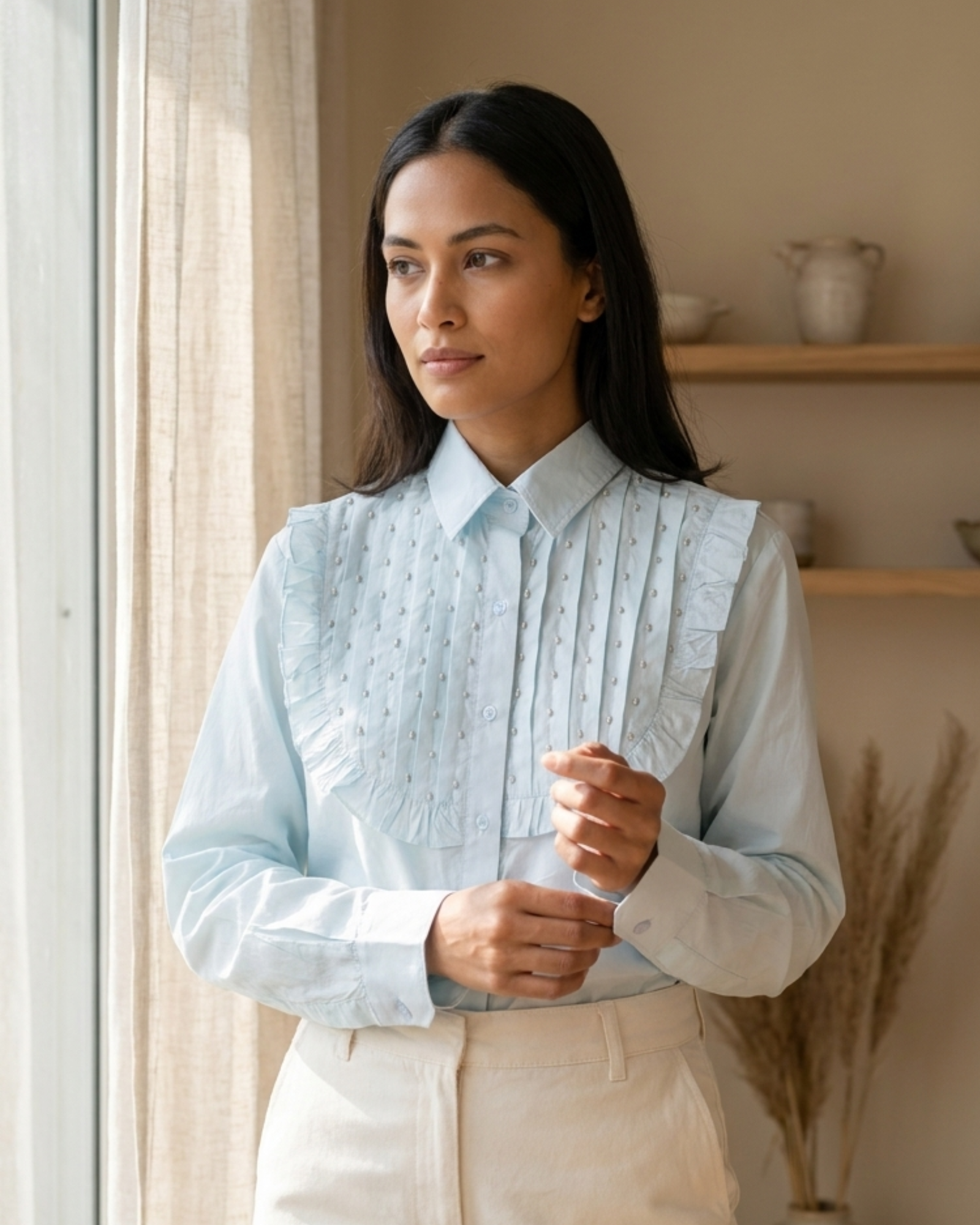 Designer Blue Cotton Poplin Shirt