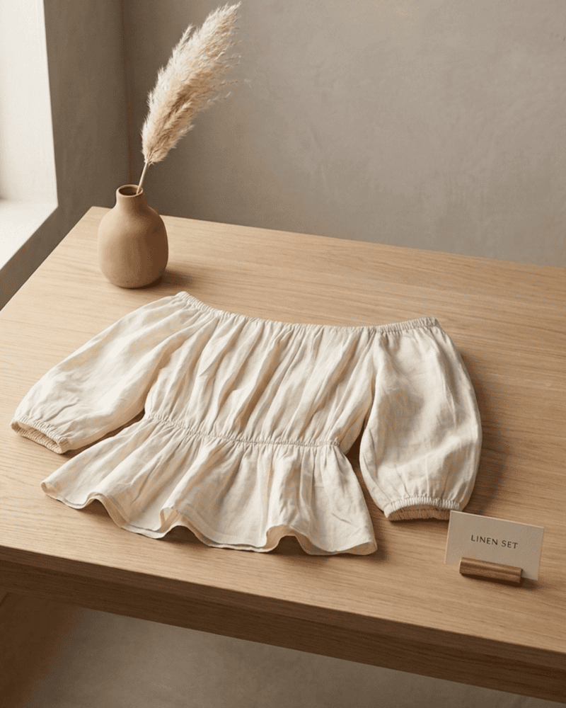 White Poplin Smocking Crop Top
