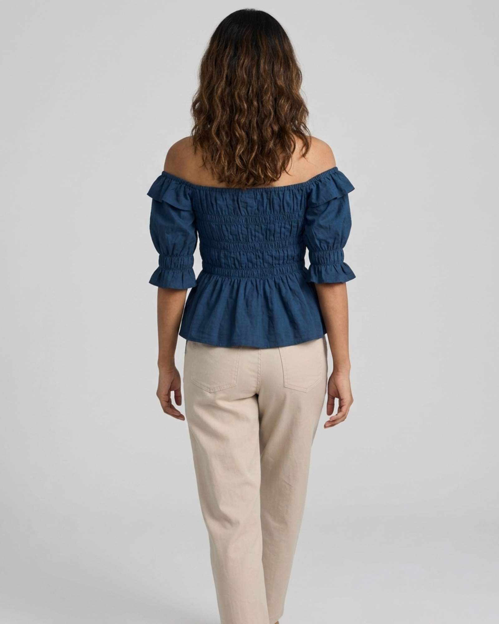 Blue Poplin Smocking Crop Top