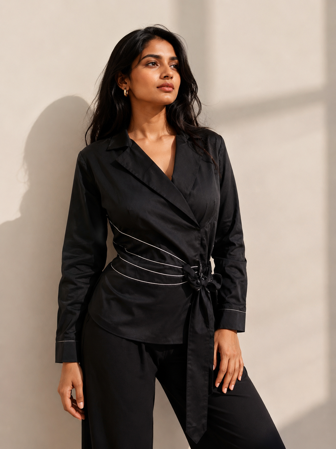 Jet Black Glace Cotton Co-ord Set with Tagai Work