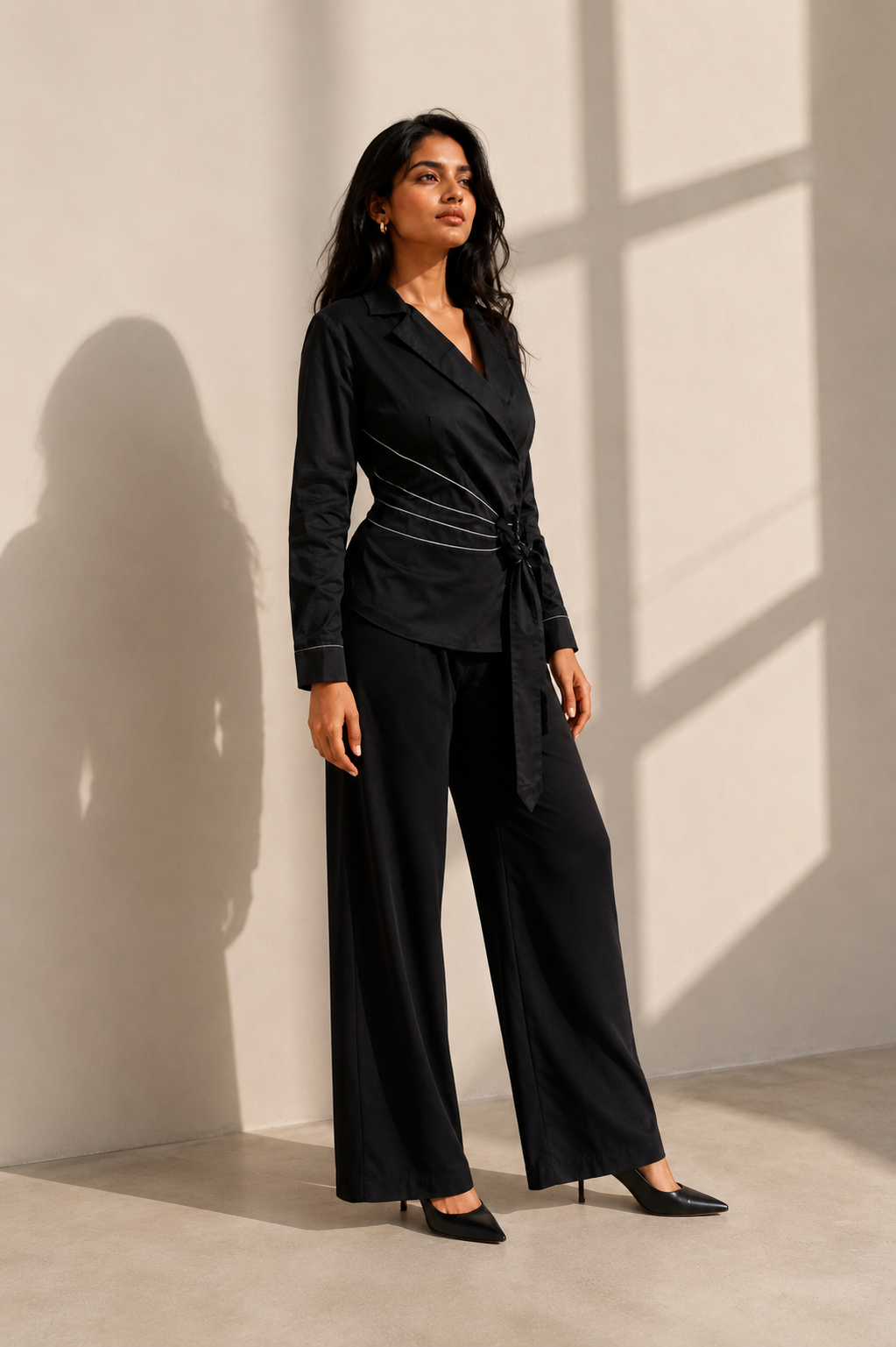 Jet Black Glace Cotton Co-ord Set with Tagai Work