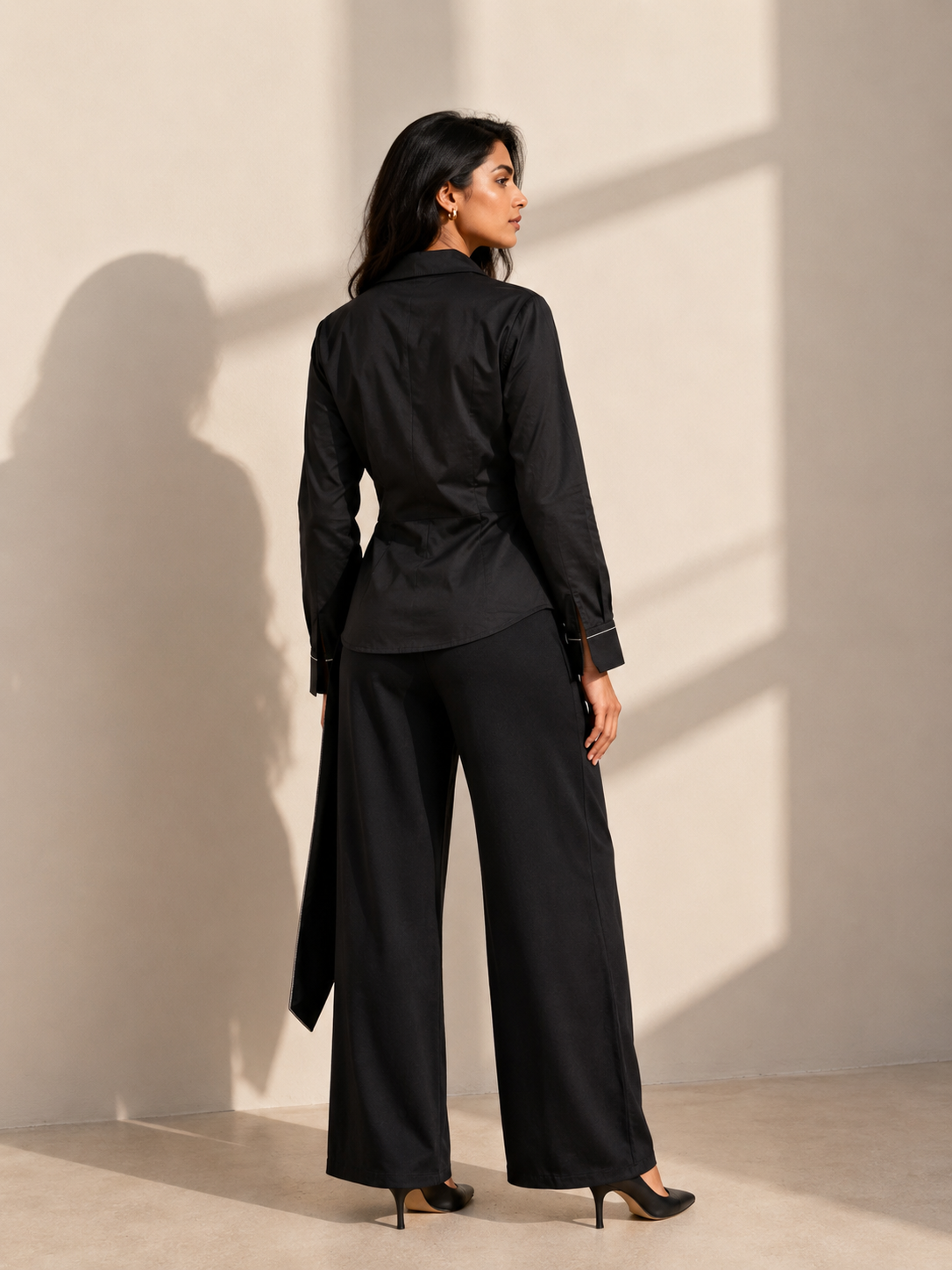 Jet Black Glace Cotton Co-ord Set with Tagai Work