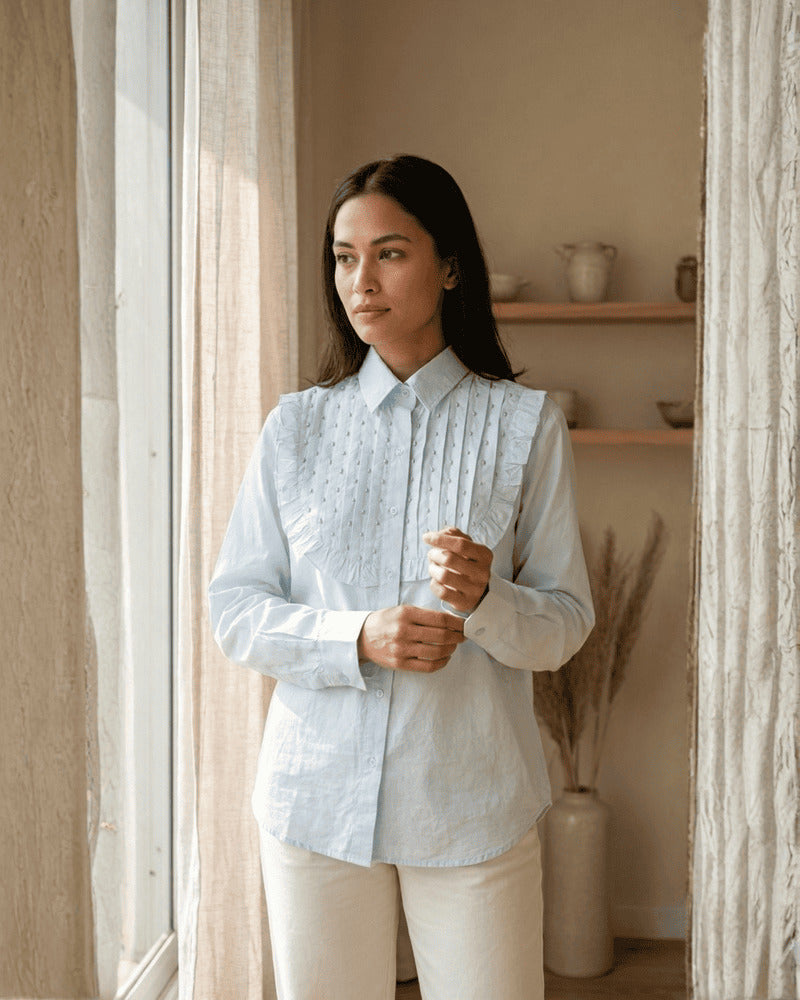 Designer Blue Cotton Poplin Shirt