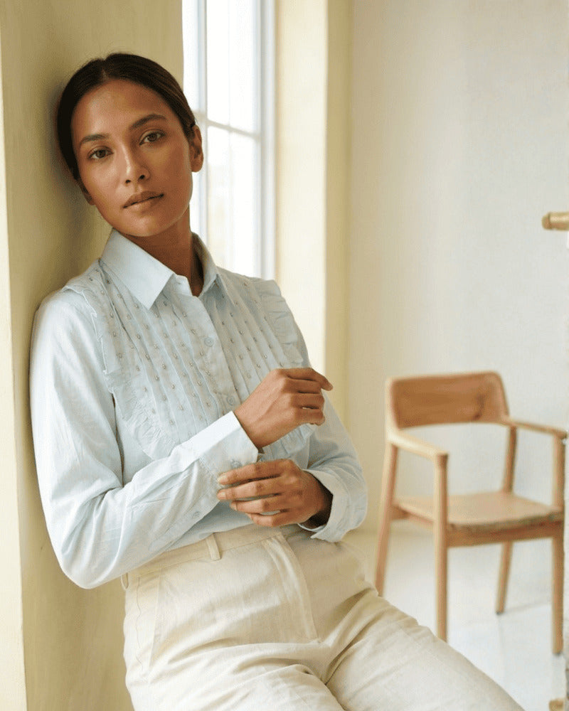 Designer Blue Cotton Poplin Shirt