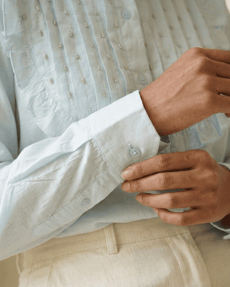Designer Blue Cotton Poplin Shirt