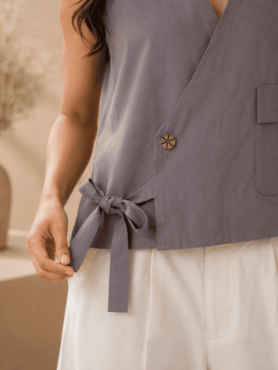 Beige Angarkha Jacket Style Top