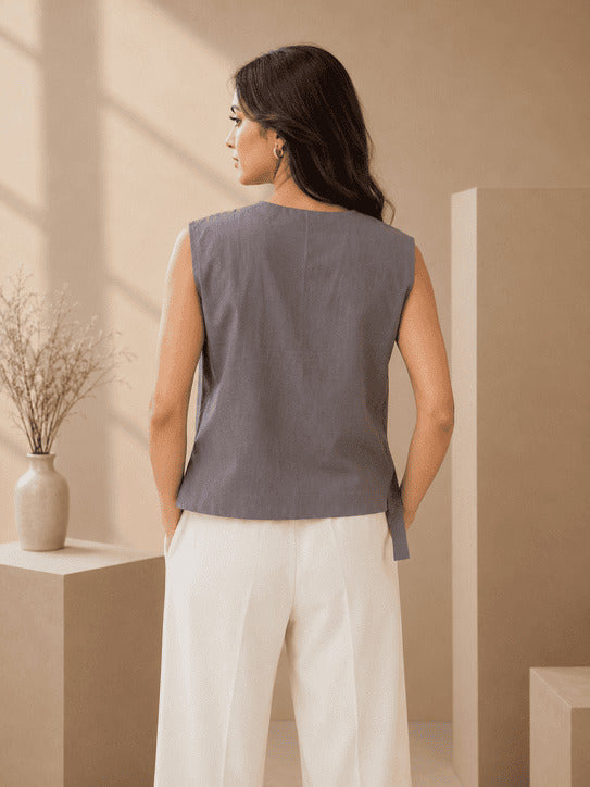 Beige Angarkha Jacket Style Top