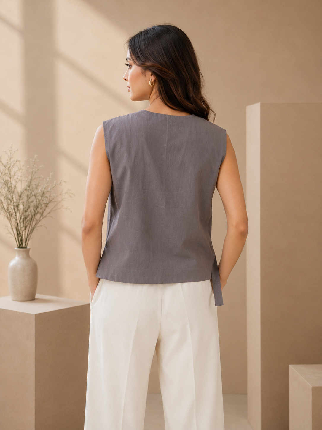 Beige Angarkha Jacket Style Top