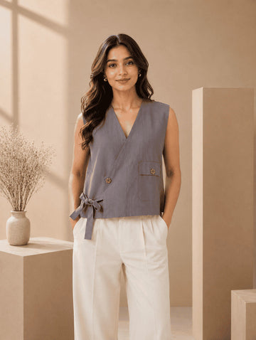 Beige Angarkha Jacket Style Top