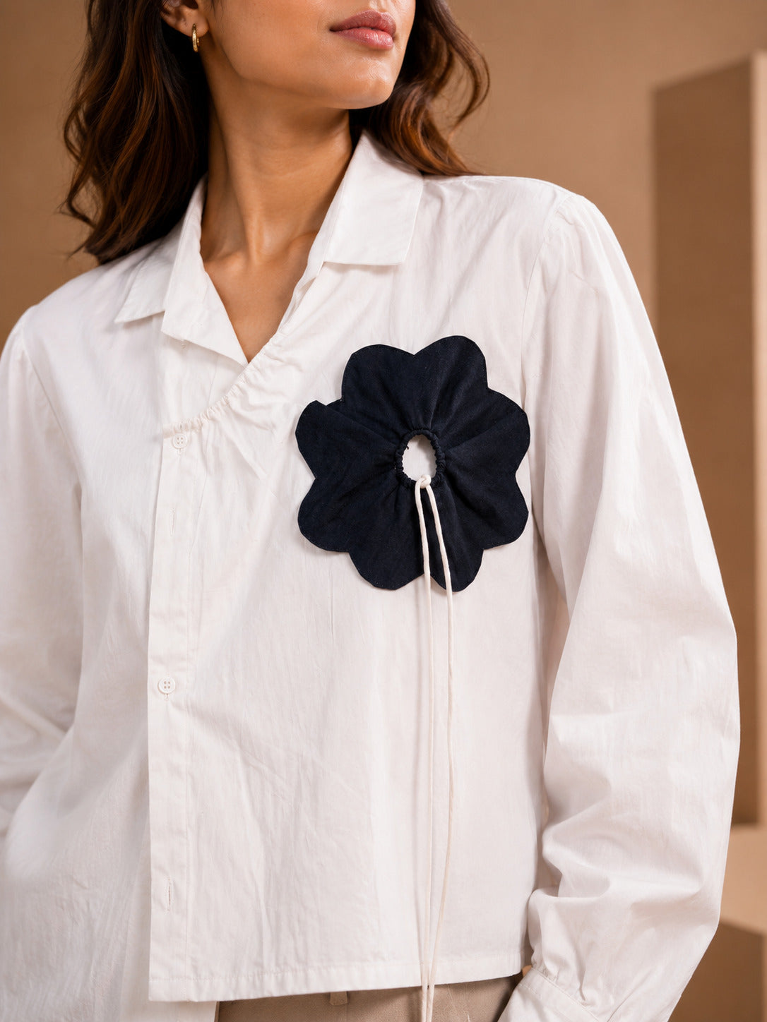 Pearl White Angarkha Style Cotton Poplin Shirt