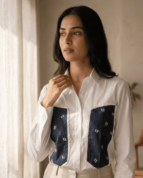 White Handwork Cotton Poplin Shirt