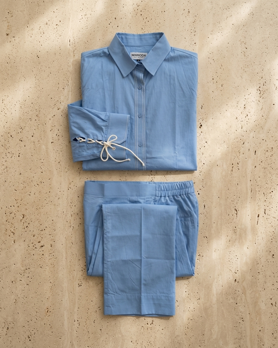 Blue Cotton Poplin Co Ord Set